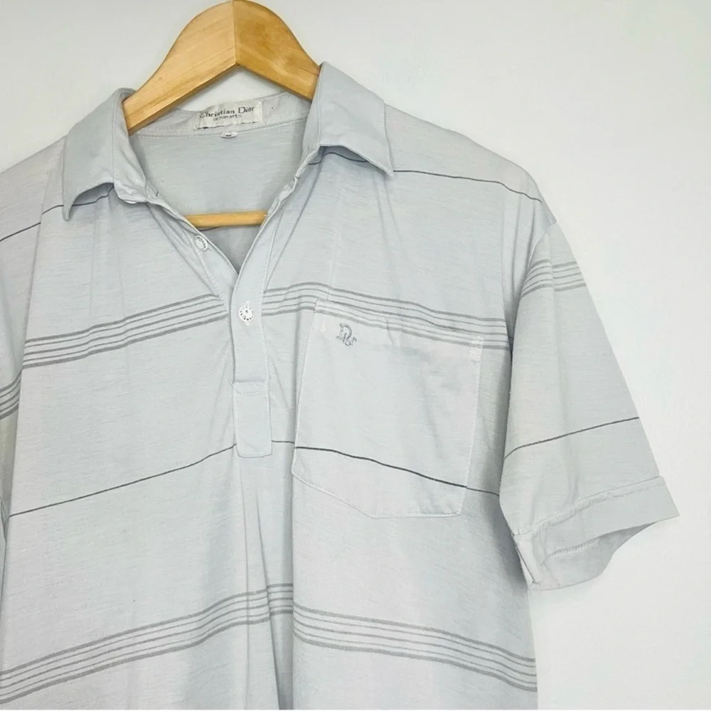 Christian Dior Light Gray Striped Polo M